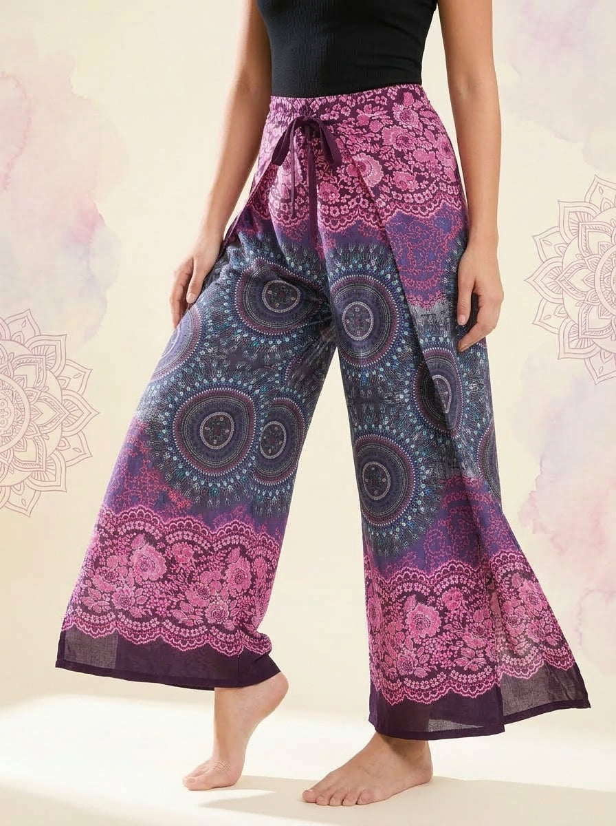 Mandala Wrap Palazzo Pants in Orchid Navy, side view