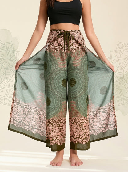 Mandala Wrap Palazzo Pants in Sage Rose, front view