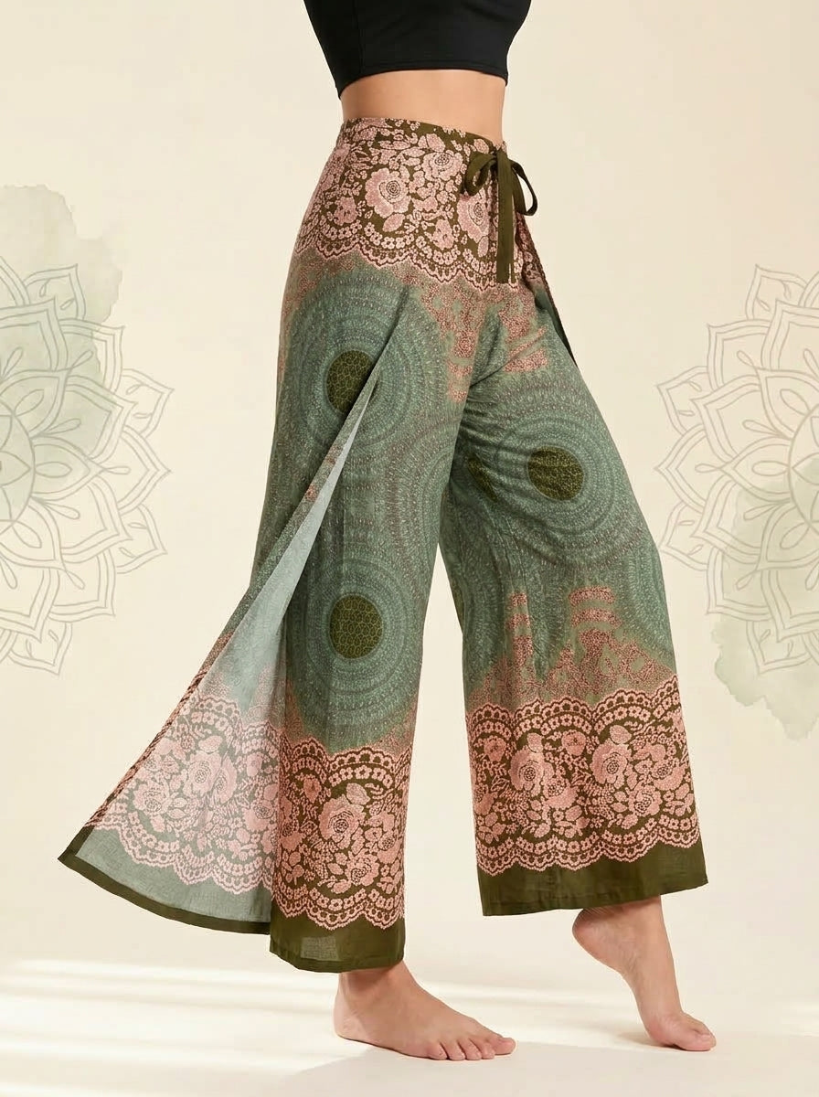 Mandala Wrap Palazzo Pants in Sage Rose, side view
