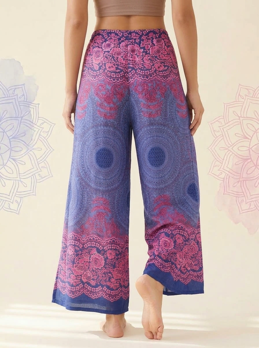 Mandala Wrap Palazzo Pants in Violet Pink, back view