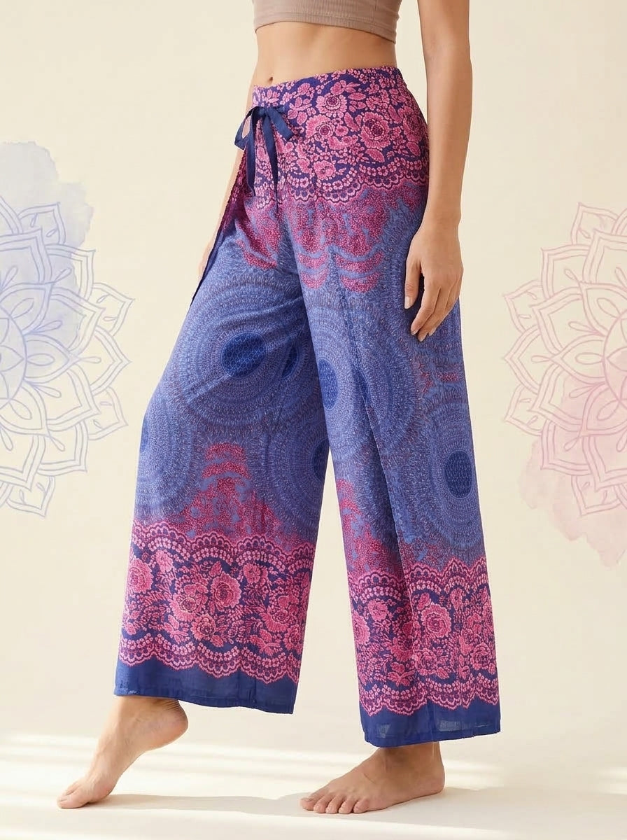 Mandala Wrap Palazzo Pants in Violet Pink, side view