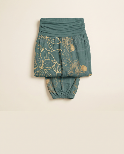 Koi & Lotus Cotton Harem Pants — folded view
