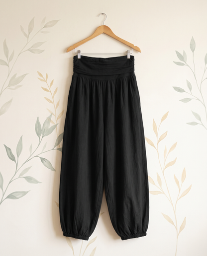 Plain Cotton Harem Pants — hanging view