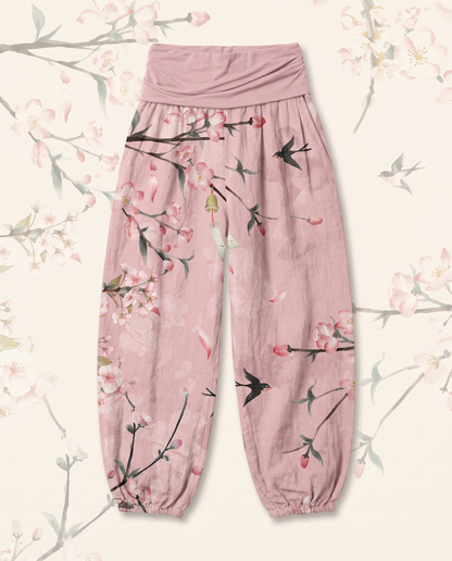 Peach Blossom Cotton Harem Pants — flat-lay view
