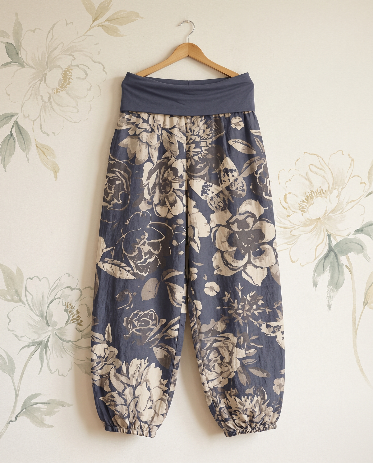 Peony Cotton Harem Pants — hanging view