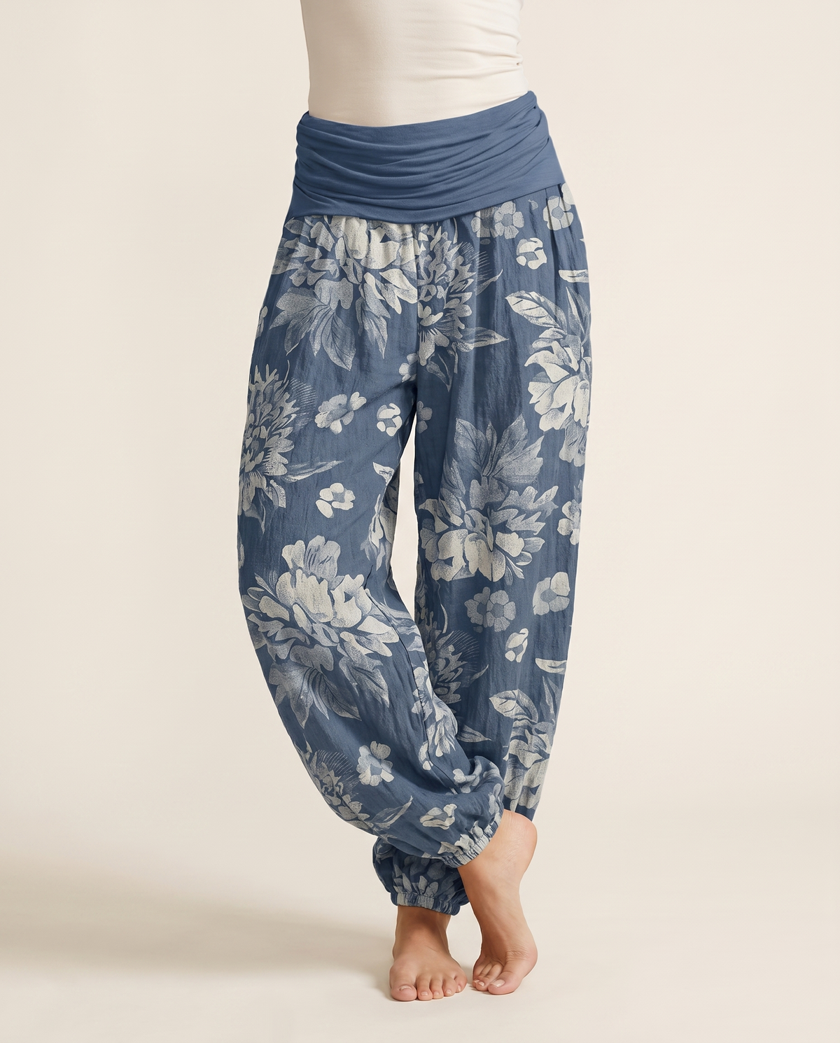 Peony Cotton Harem Pants — worn by a model