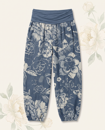 Peony Cotton Harem Pants — flat-lay view