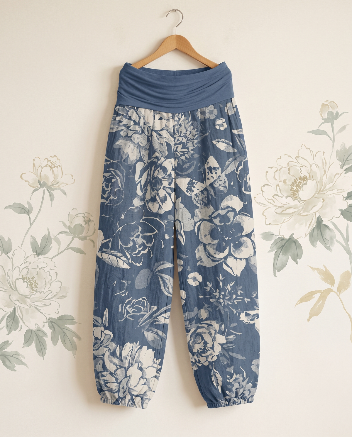 Peony Cotton Harem Pants — hanging view