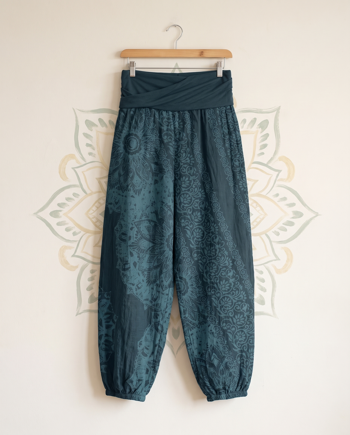 Mandala Cotton Harem Pants — hanging view