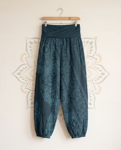 Mandala Cotton Harem Pants — hanging view
