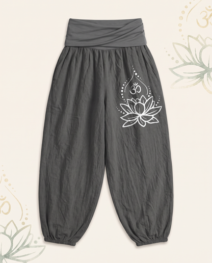 Lotus & Om Cotton Harem Pants — flat-lay view