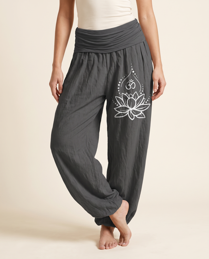 Lotus & Om Cotton Harem Pants — worn by a model