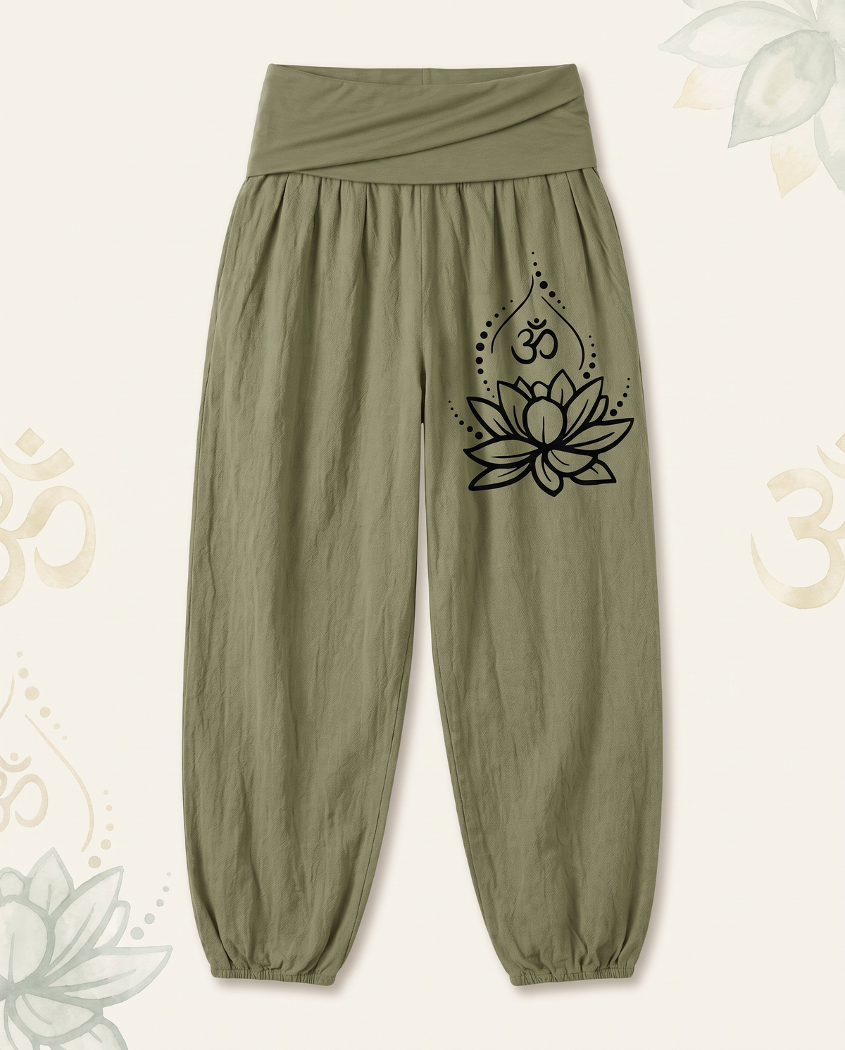 Lotus & Om Cotton Harem Pants — flat-lay view