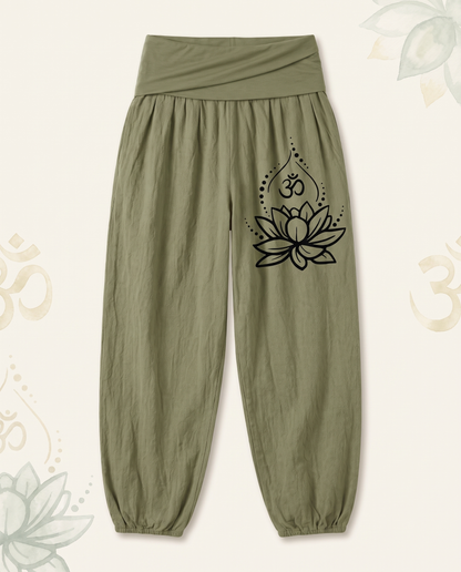 Lotus & Om Cotton Harem Pants — flat-lay view