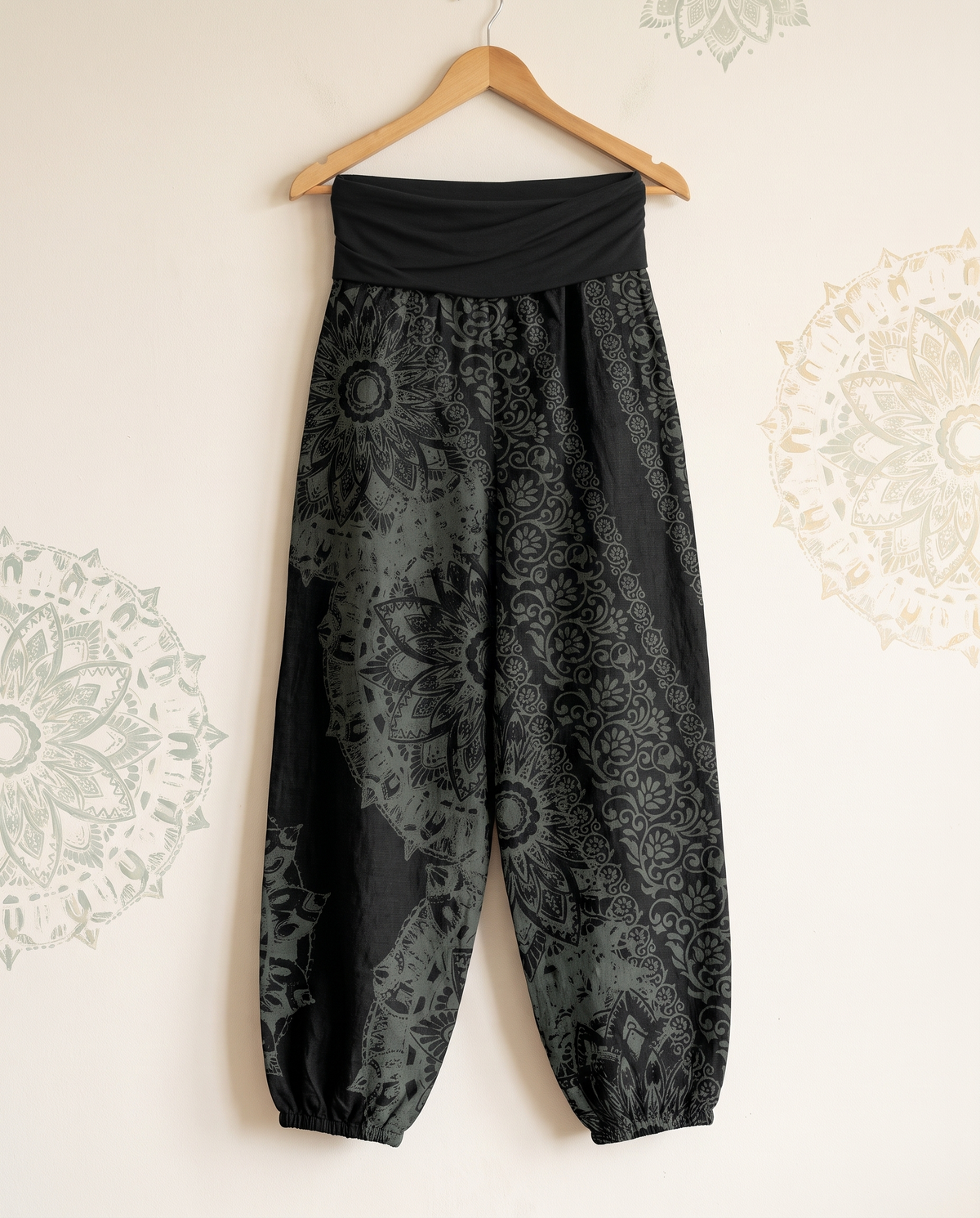 Mandala Cotton Harem Pants — hanging view