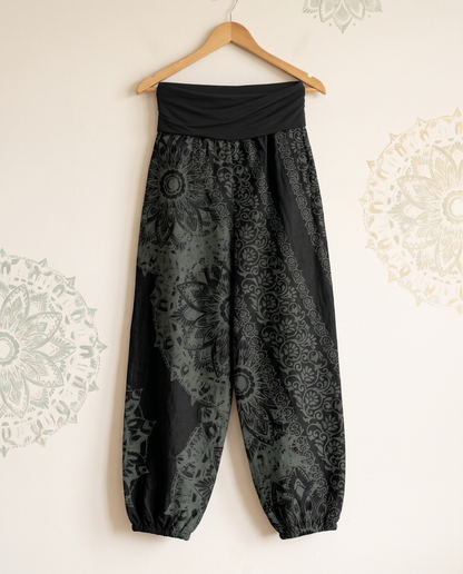 Mandala Cotton Harem Pants — hanging view