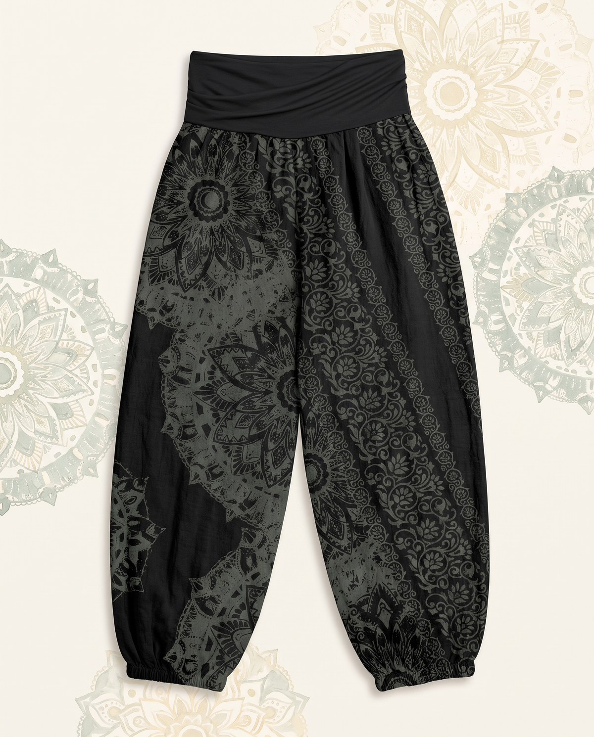 Mandala Cotton Harem Pants — flat-lay view