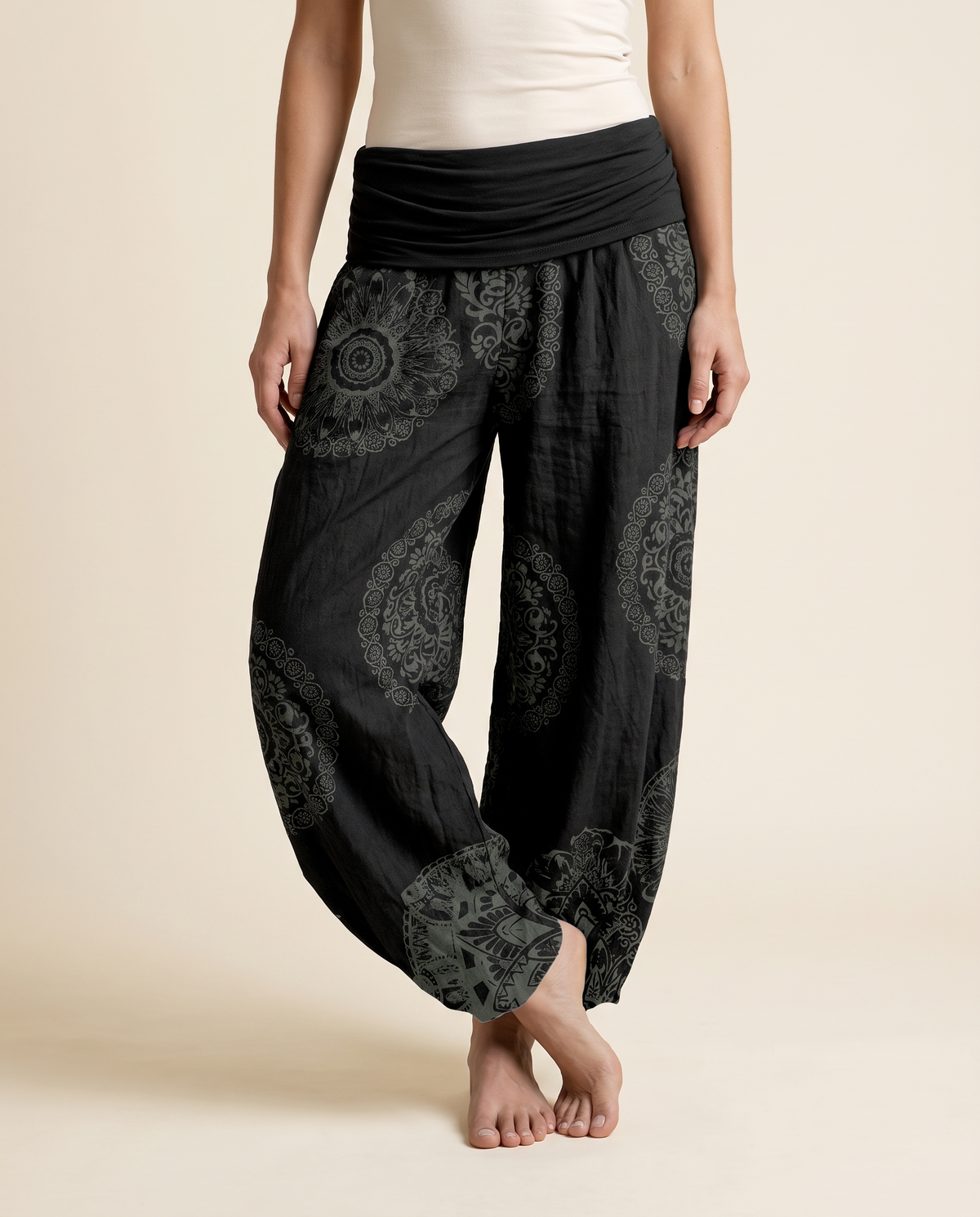Mandala Cotton Harem Pants — worn by a model