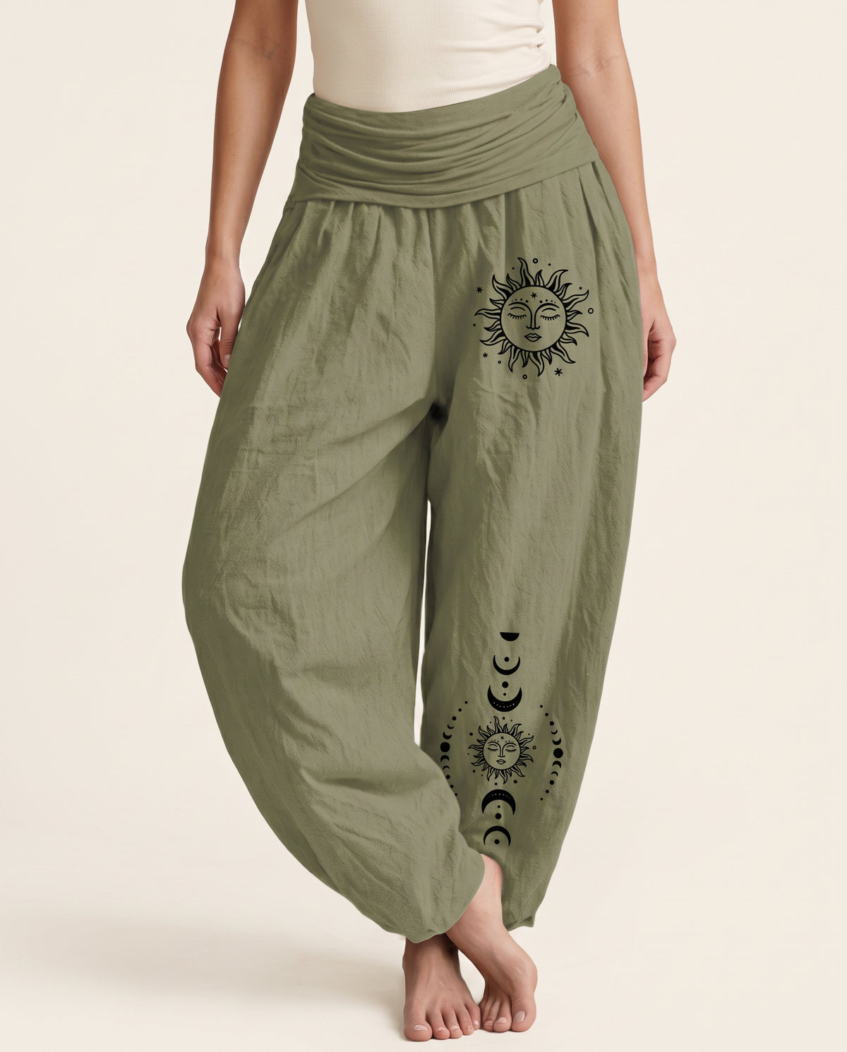 Sun & Moon Cotton Harem Pants — worn by a model