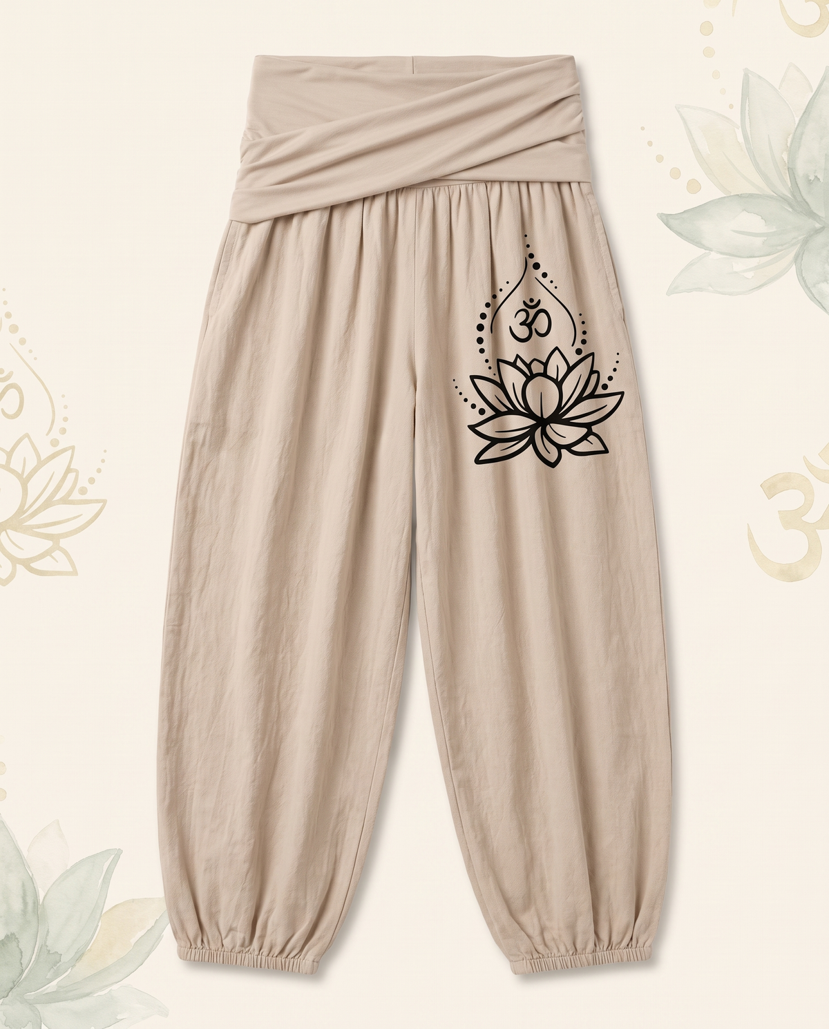 Lotus & Om Cotton Harem Pants — flat-lay view