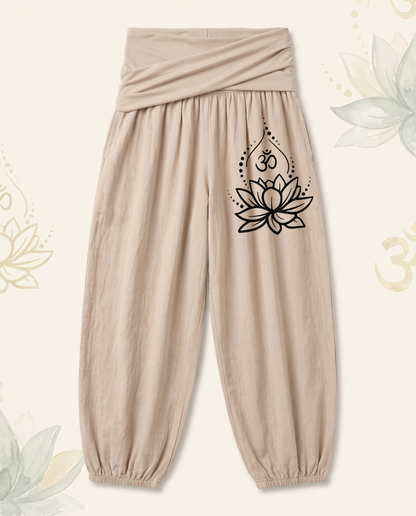 Lotus & Om Cotton Harem Pants — flat-lay view