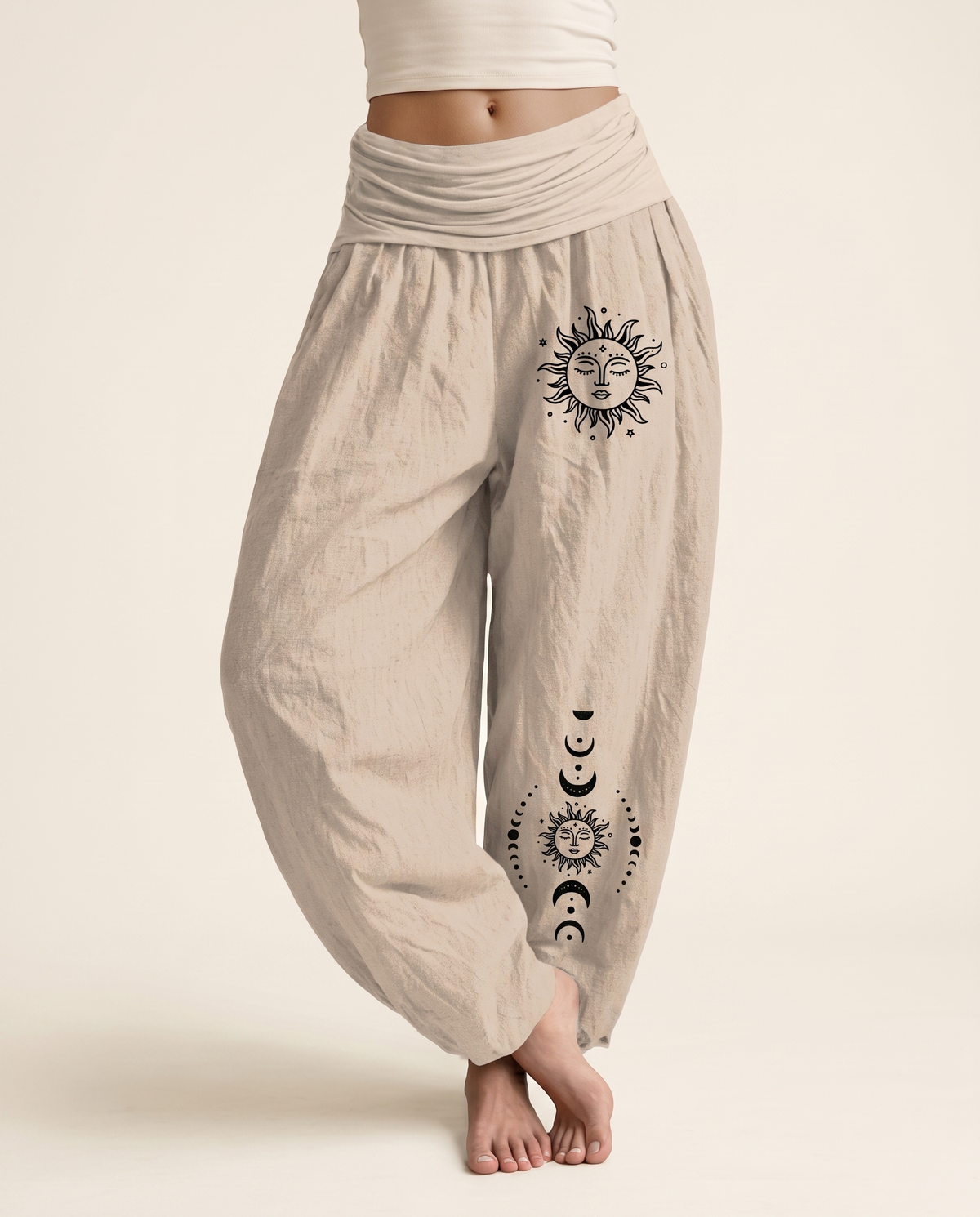 Sun & Moon Cotton Harem Pants — worn by a model