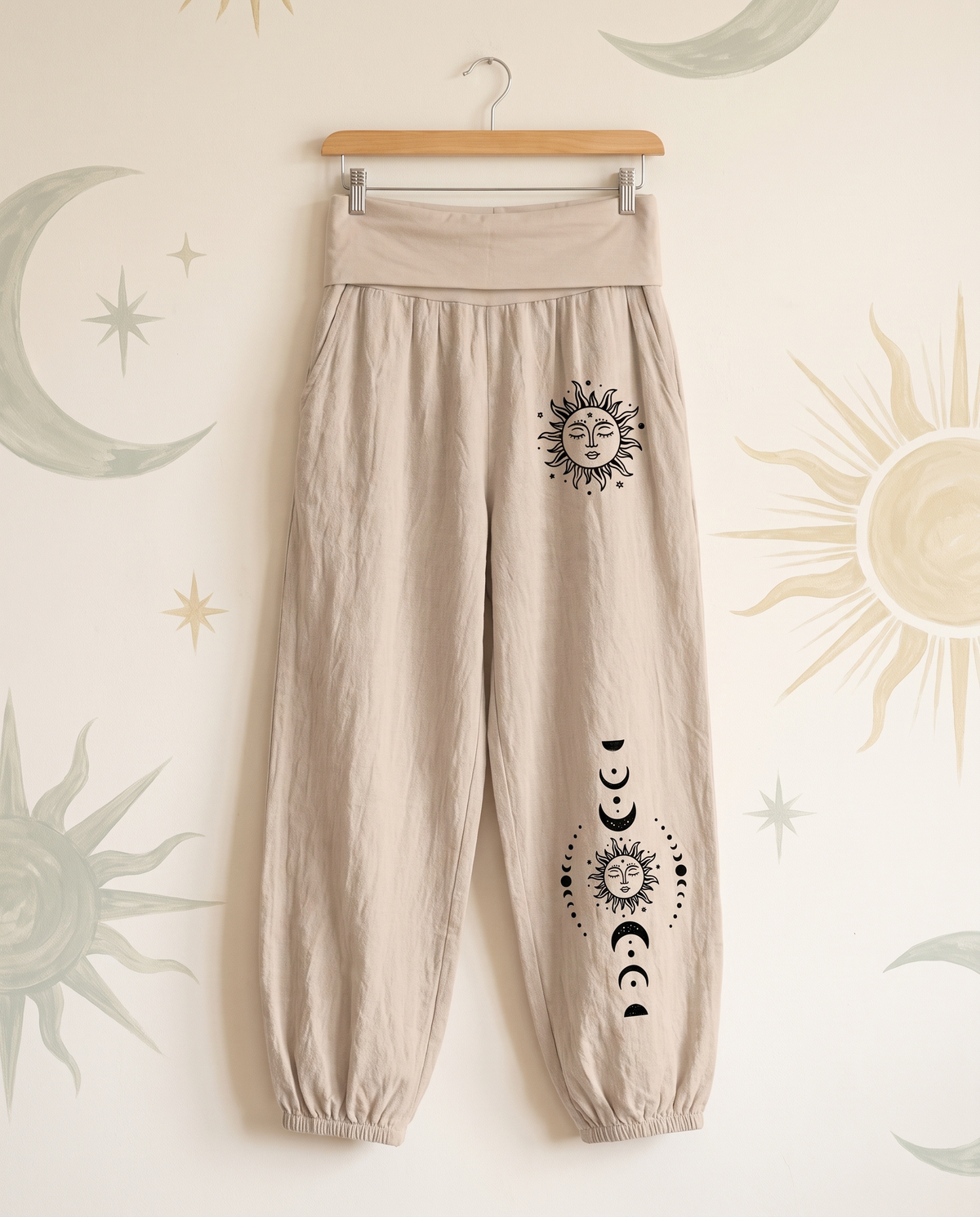 Sun & Moon Cotton Harem Pants — hanging view