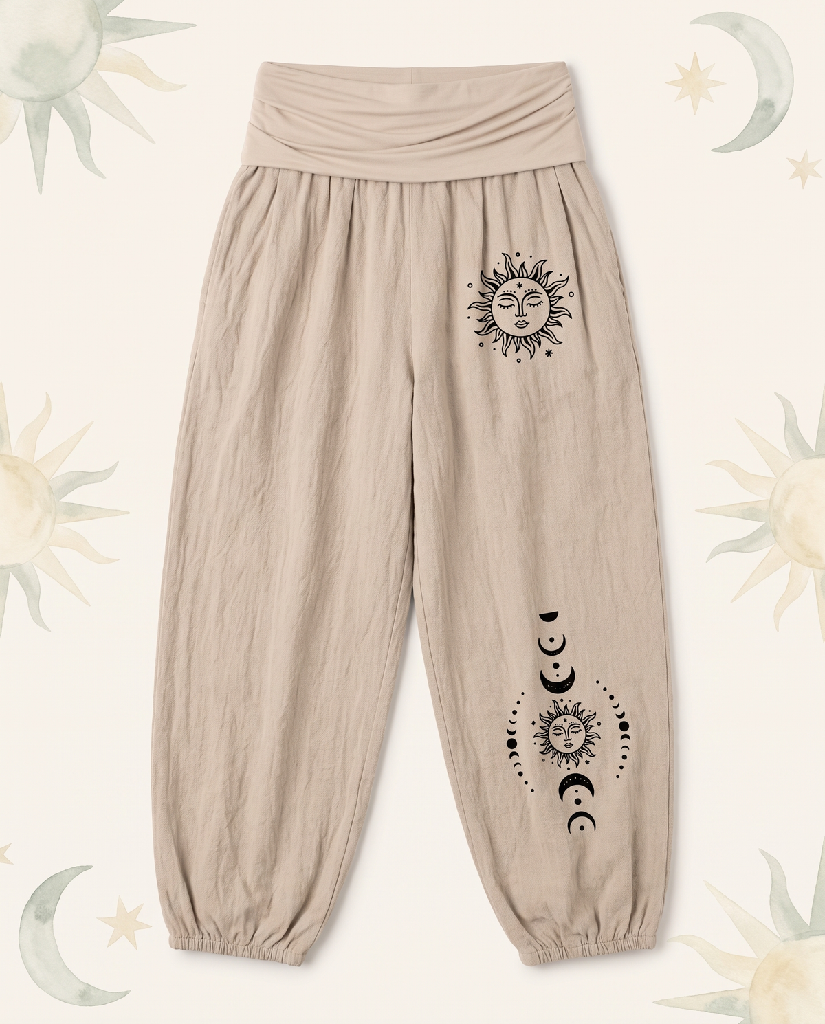 Sun & Moon Cotton Harem Pants — flat-lay view