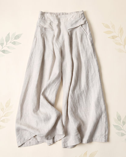 Cotton-Linen Wide-Leg Pants with Pockets — alternate view