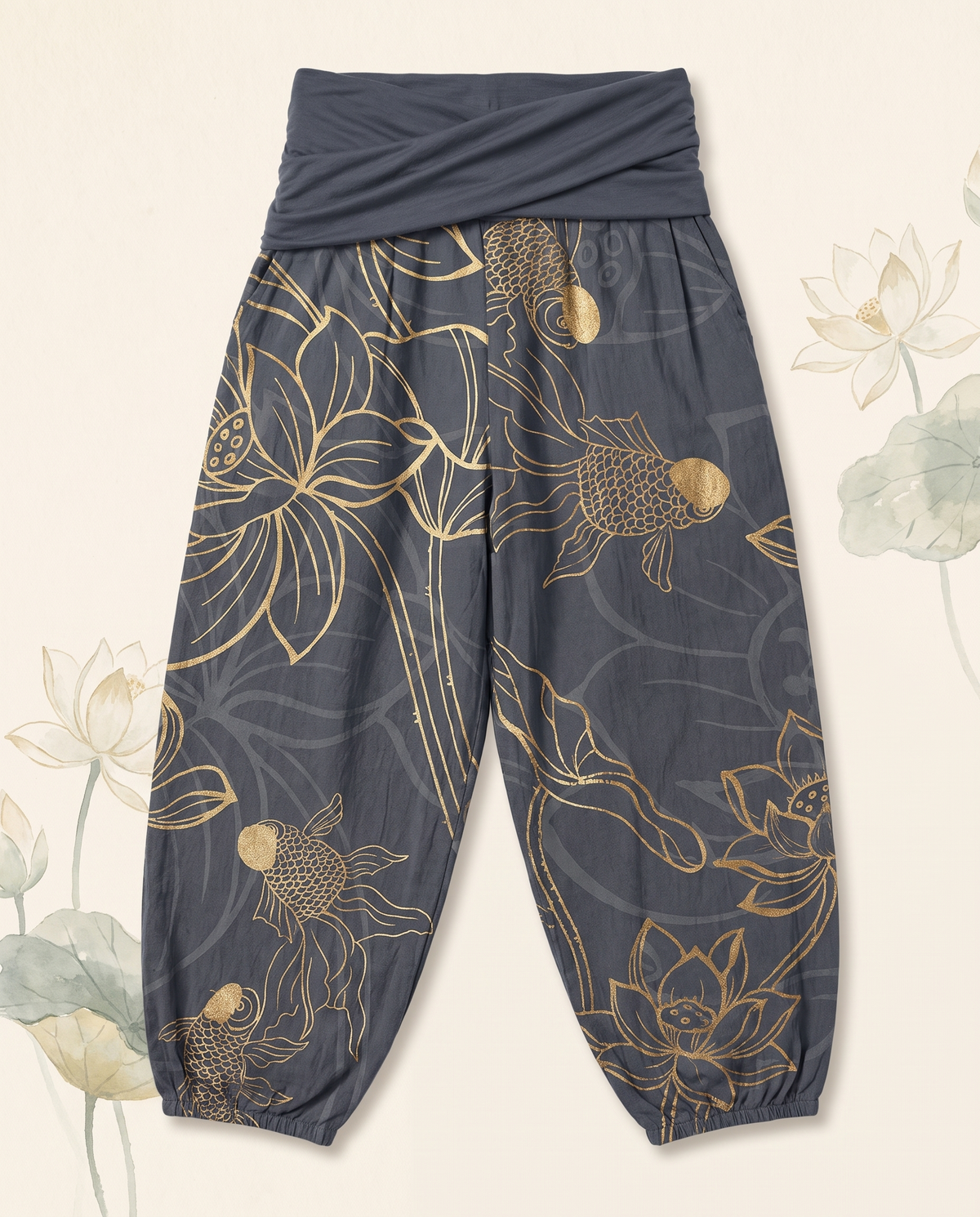 Koi & Lotus Cotton Harem Pants — alternate view