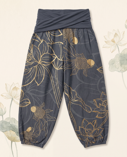 Koi & Lotus Cotton Harem Pants — alternate view