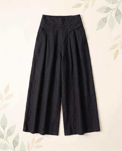 Cotton-Linen Wide-Leg Pants with Pockets — alternate view