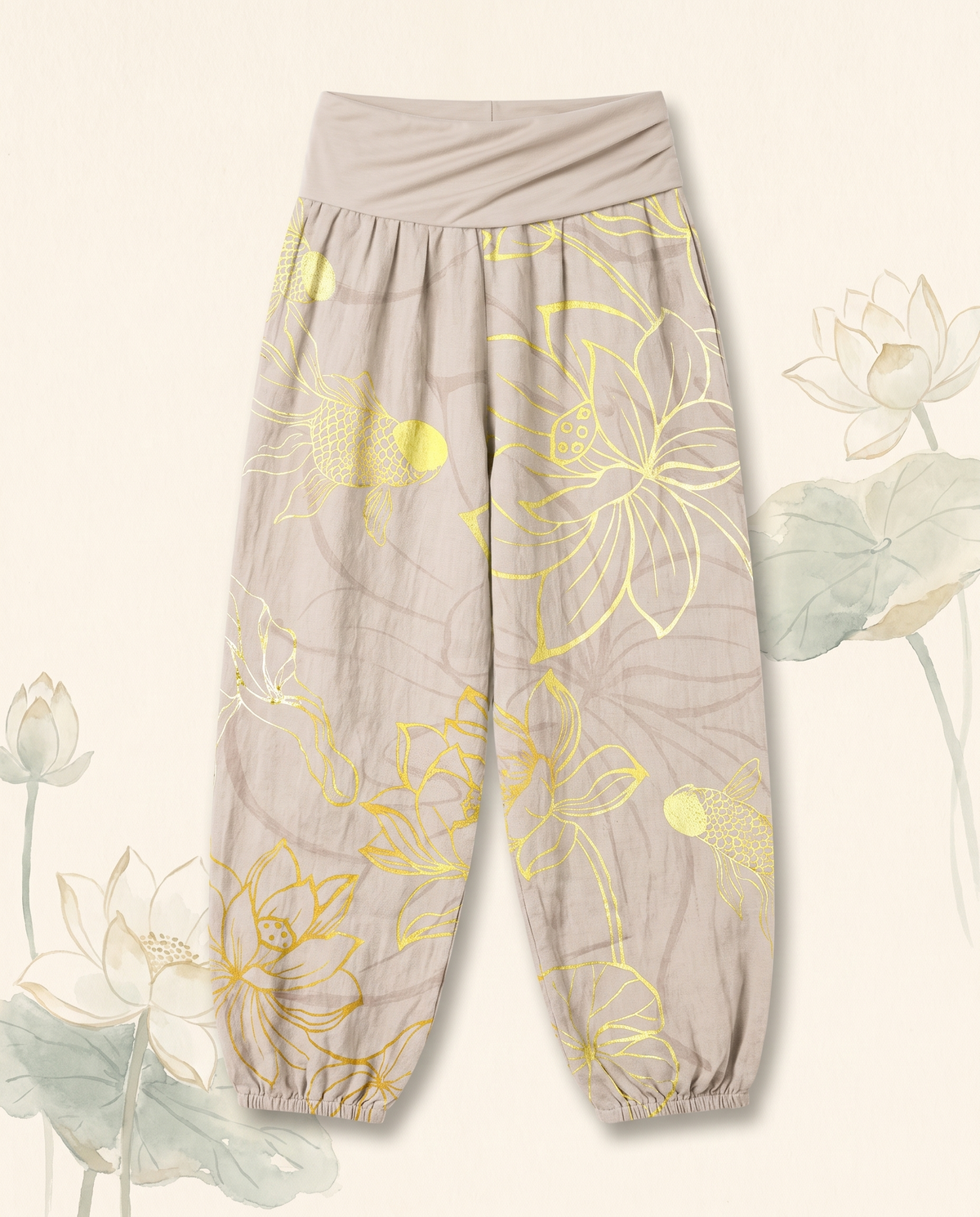 Koi & Lotus Cotton Harem Pants — alternate view