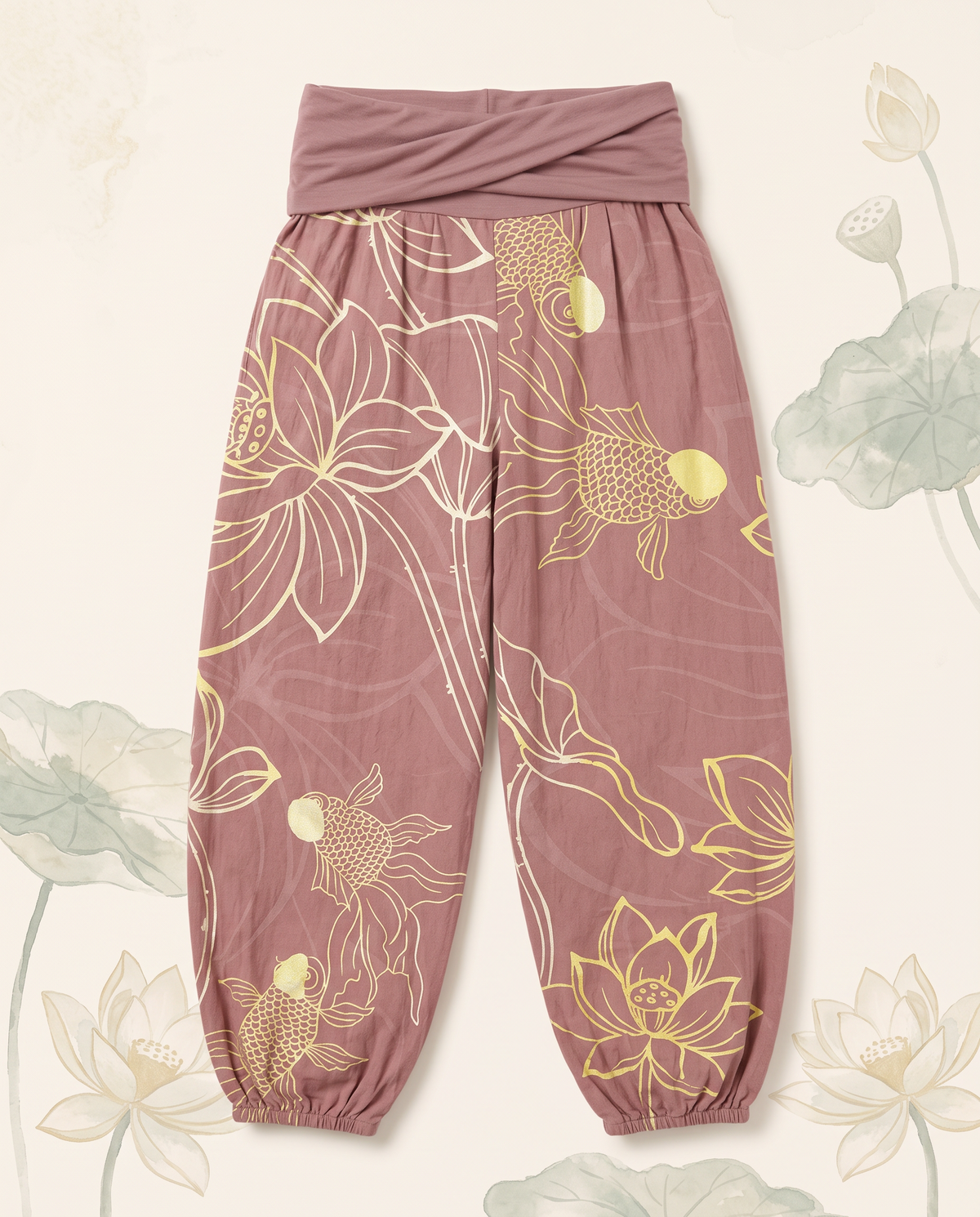 Koi & Lotus Cotton Harem Pants — alternate view
