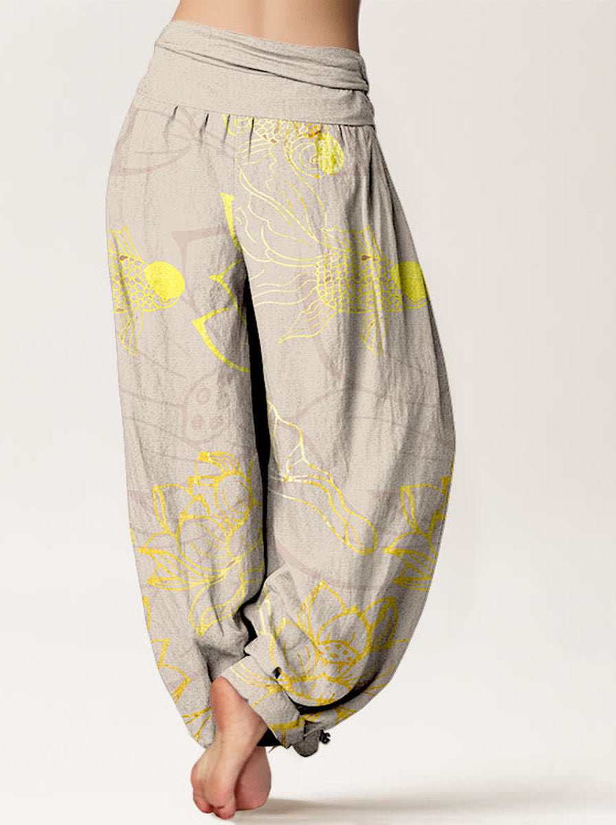 Koi & Lotus Cotton Harem Pants — back model view
