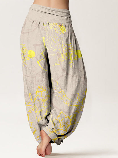 Koi & Lotus Cotton Harem Pants — back model view