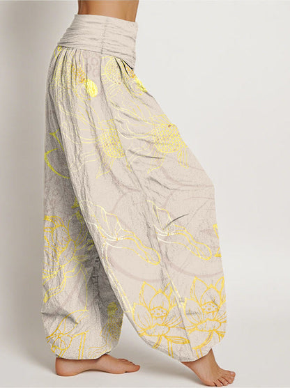Koi & Lotus Cotton Harem Pants — side model view
