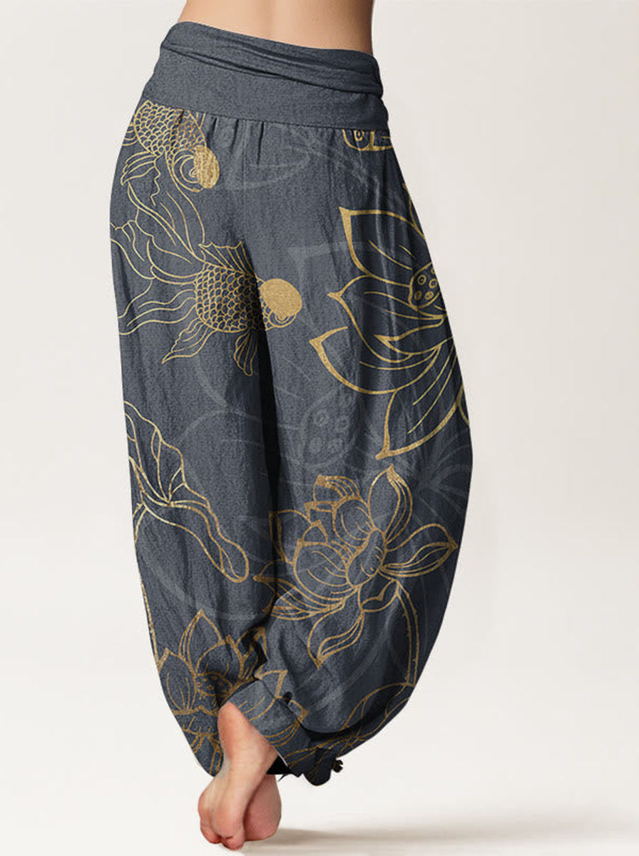 Koi & Lotus Cotton Harem Pants — back model view