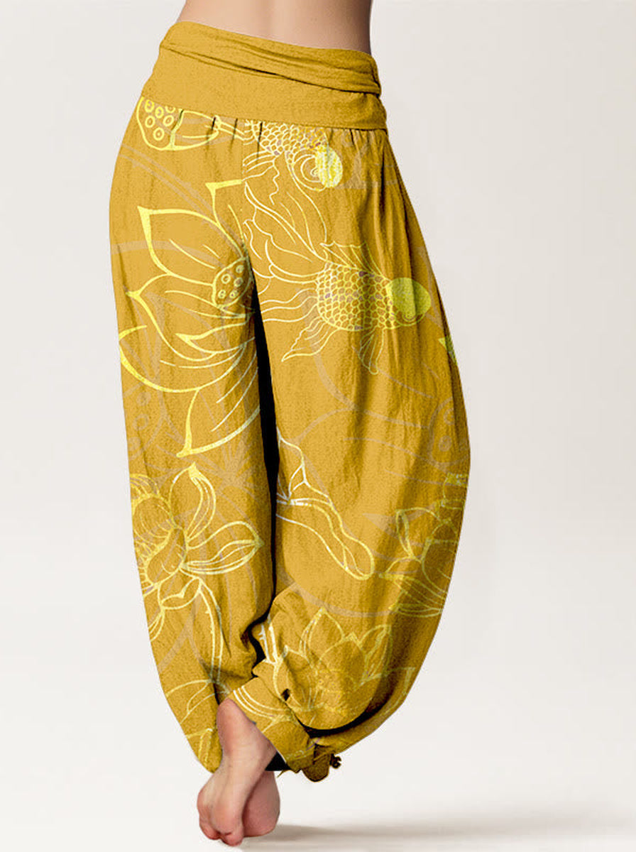 Koi & Lotus Cotton Harem Pants — back model view