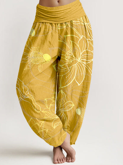 Koi & Lotus Cotton Harem Pants — front model view