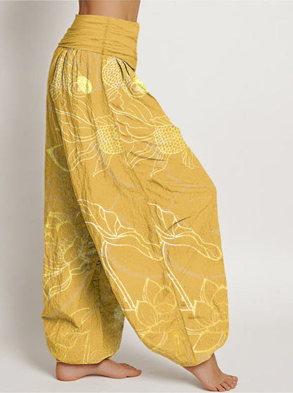 Koi & Lotus Cotton Harem Pants — side model view