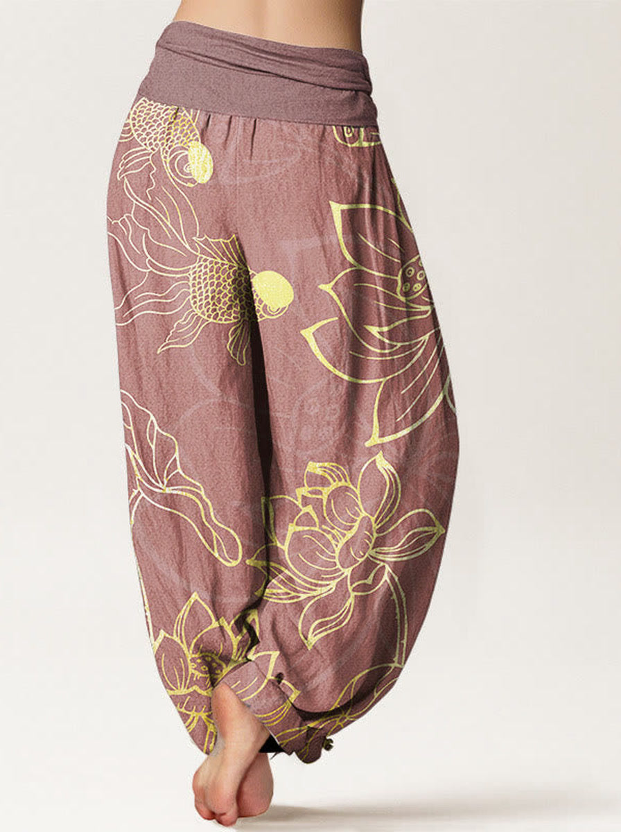 Koi & Lotus Cotton Harem Pants — back model view