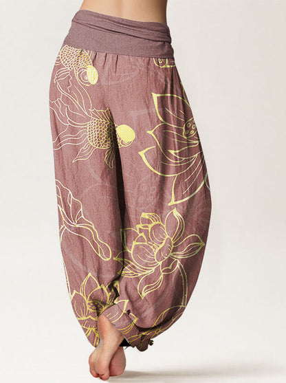 Koi & Lotus Cotton Harem Pants — back model view