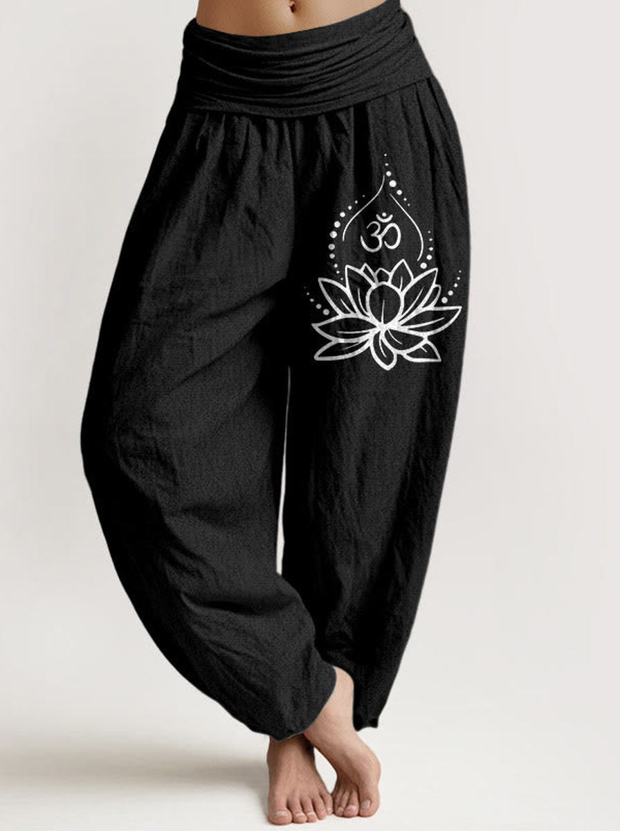 Lotus & Om Cotton Harem Pants — front model view