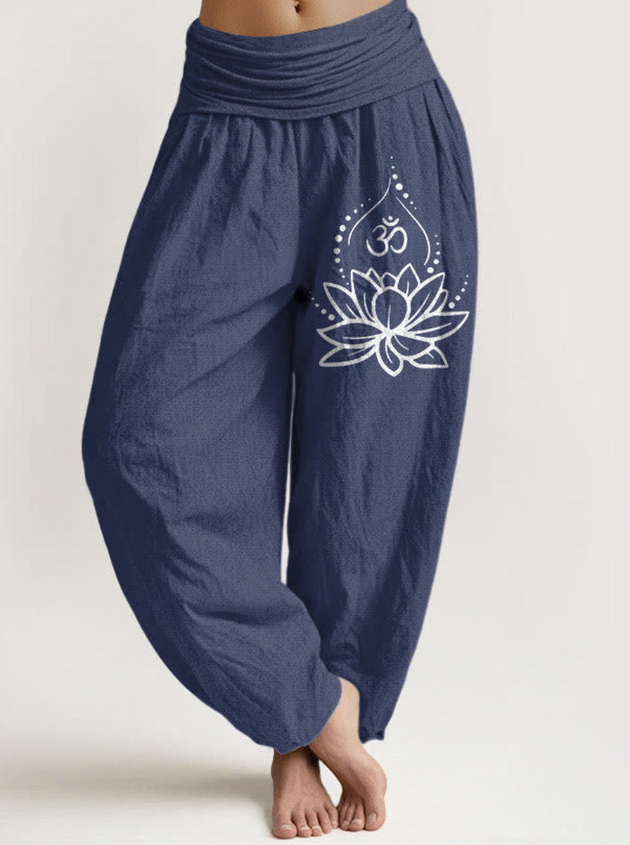 Lotus & Om Cotton Harem Pants — front model view