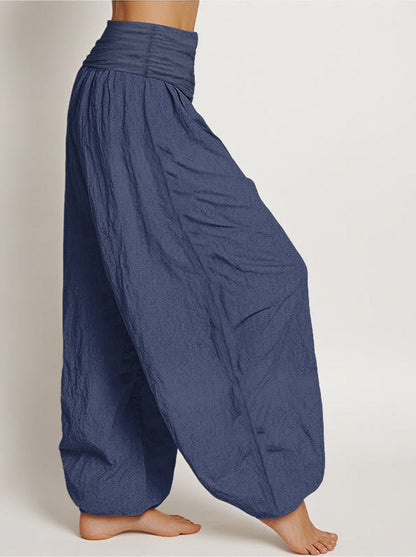 Lotus & Om Cotton Harem Pants — side model view