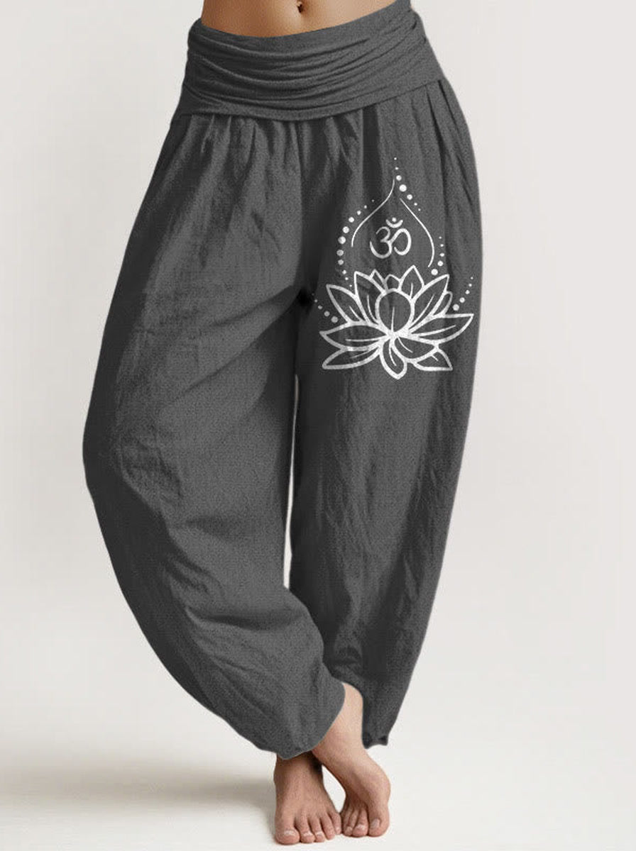 Lotus & Om Cotton Harem Pants — front model view