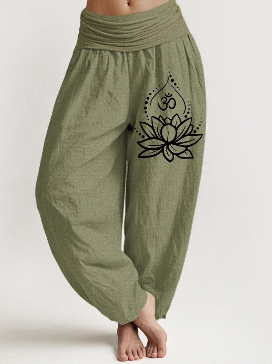 Lotus & Om Cotton Harem Pants — front model view