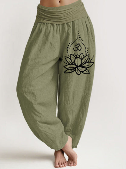 Lotus & Om Cotton Harem Pants — front model view