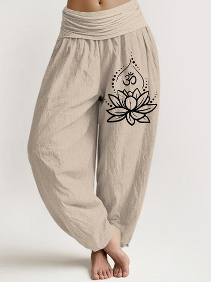 Lotus & Om Cotton Harem Pants — front model view